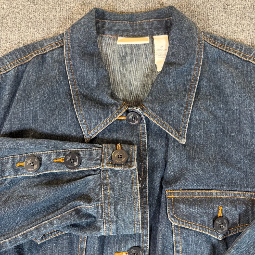 Liz Claiborne Woman Denim Jacket Dark Wash Blue Cotton 2X Nautical #3666
